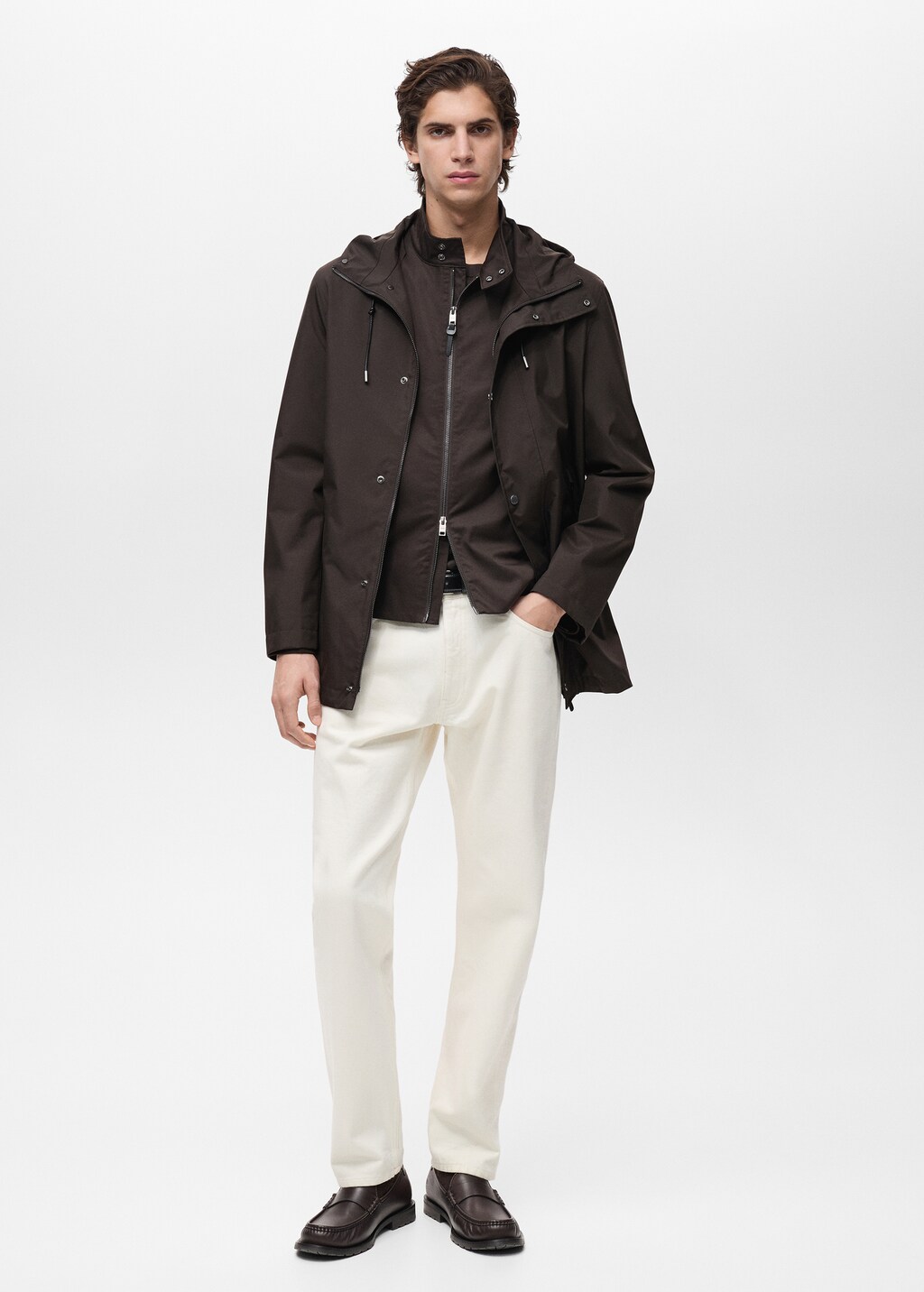 Water-repellent hooded parka - Chocolate