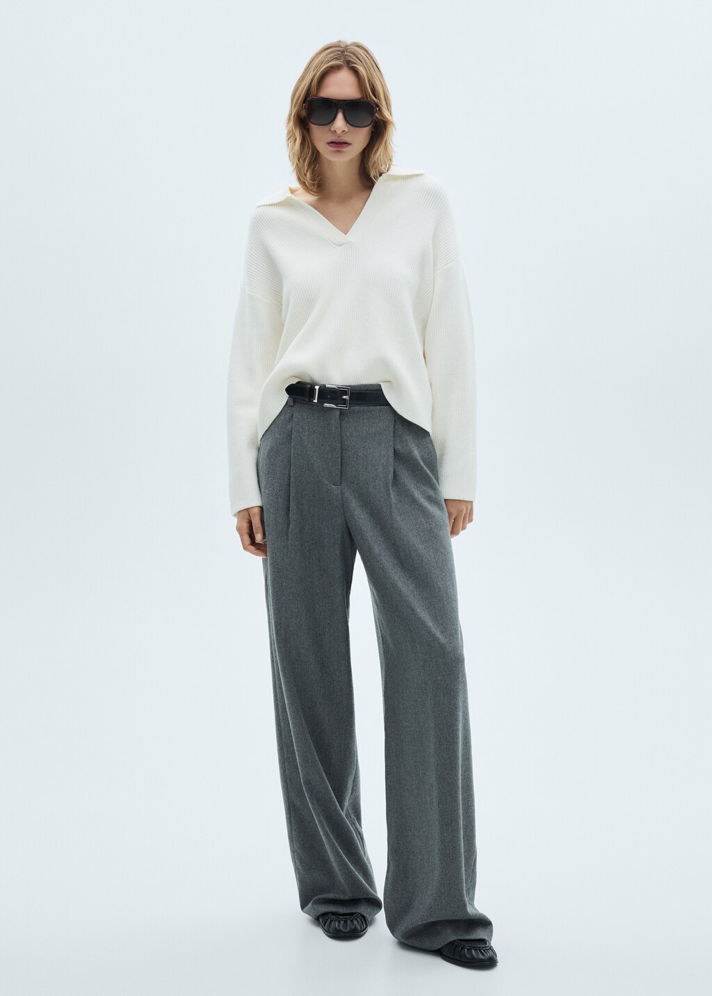 Knitted polo-neck sweater - Grey