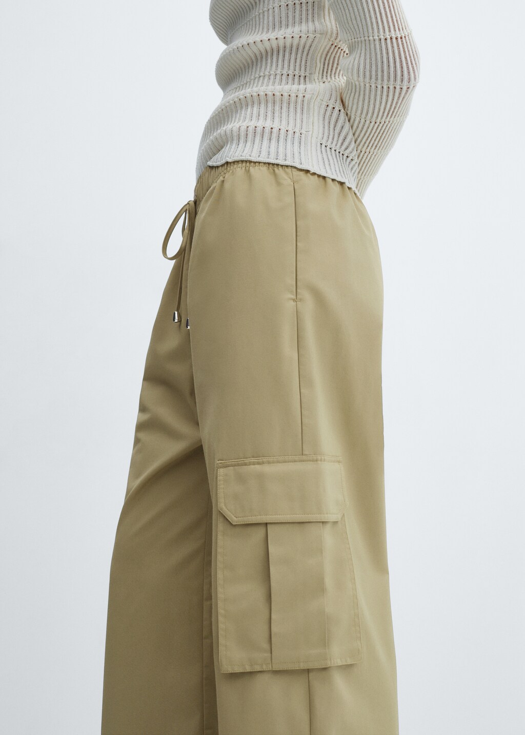 Elastic waist cargo trousers - Beige