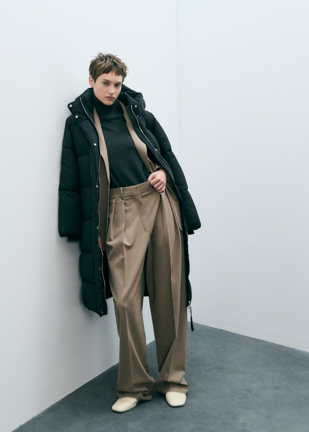 Quilted long coat - Black