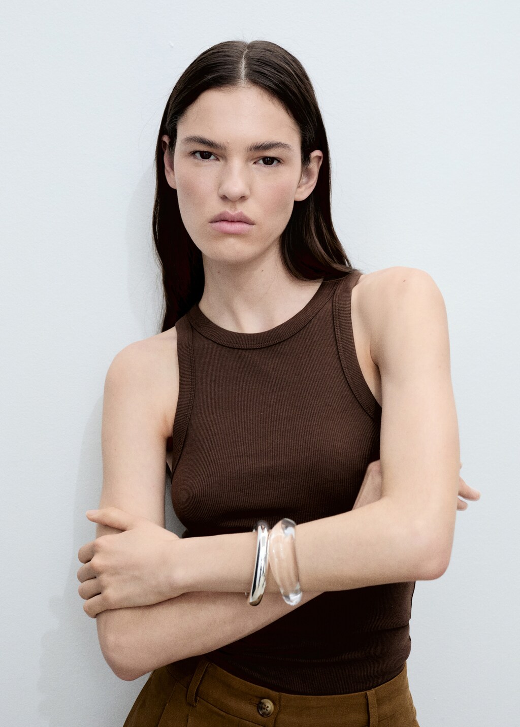 Ribbed cotton-blend top - Vanilla