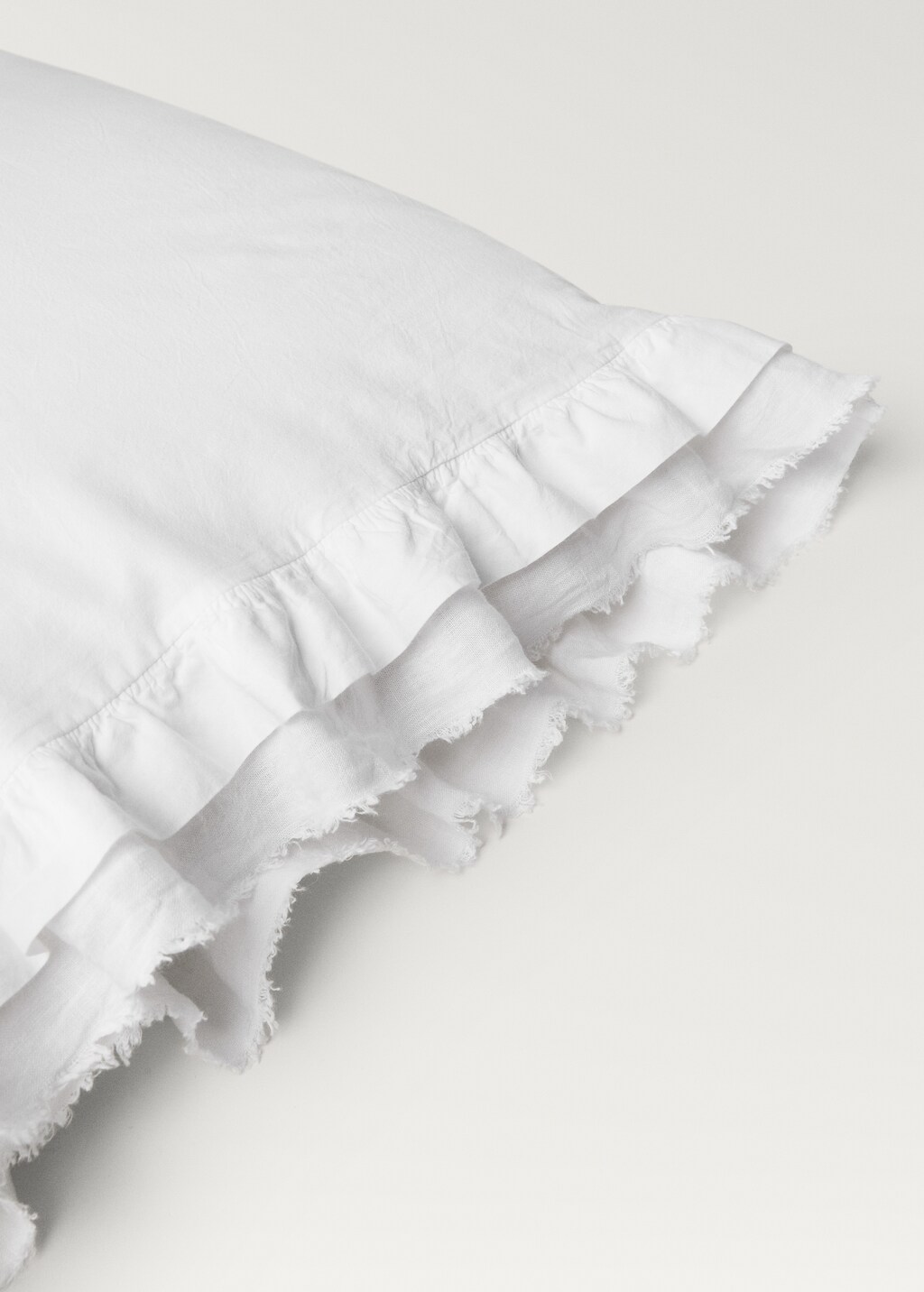 Cotton pillowcase with frayed trim, 45x110 cm - White