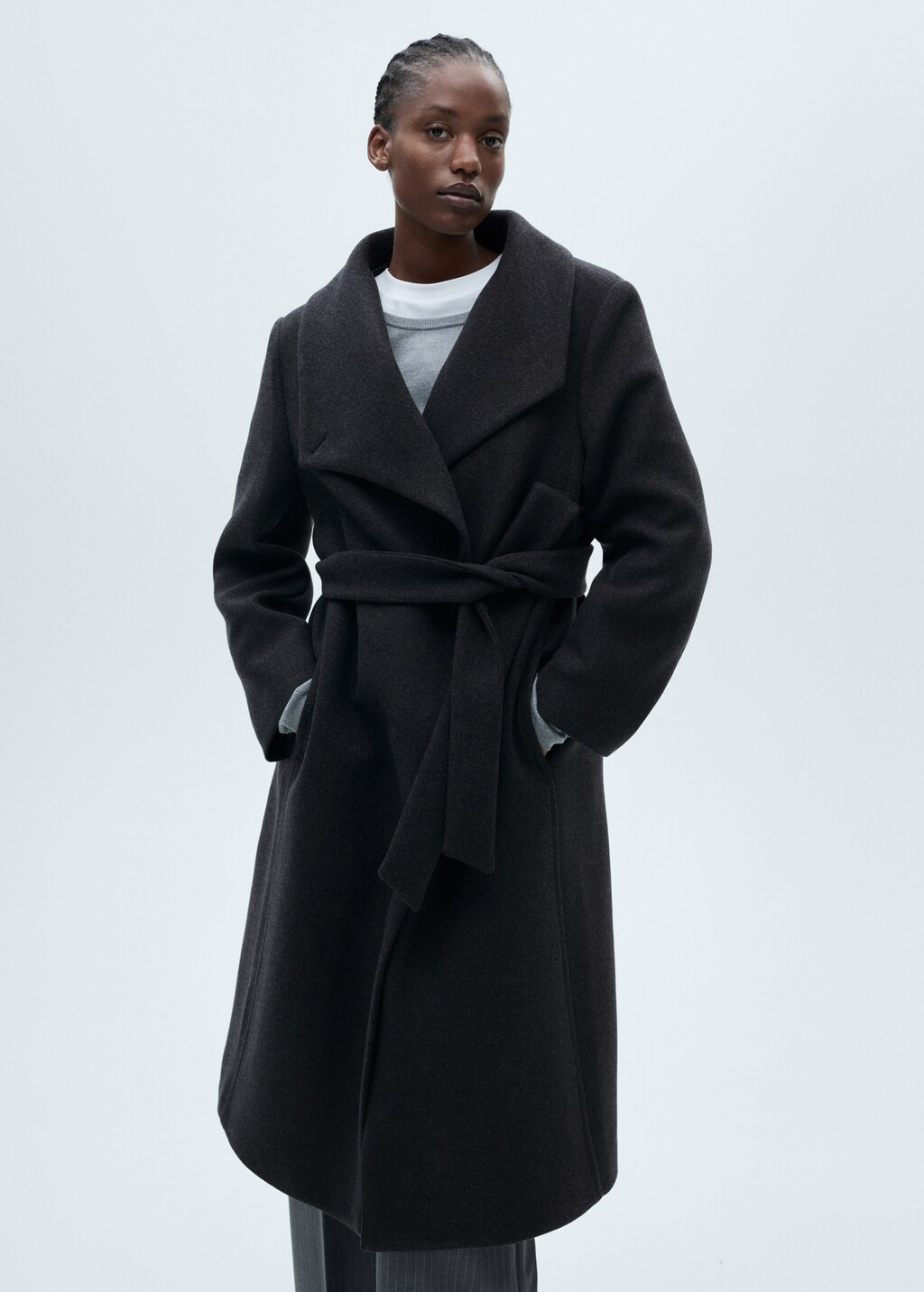 Woollen coat with belt - Grey