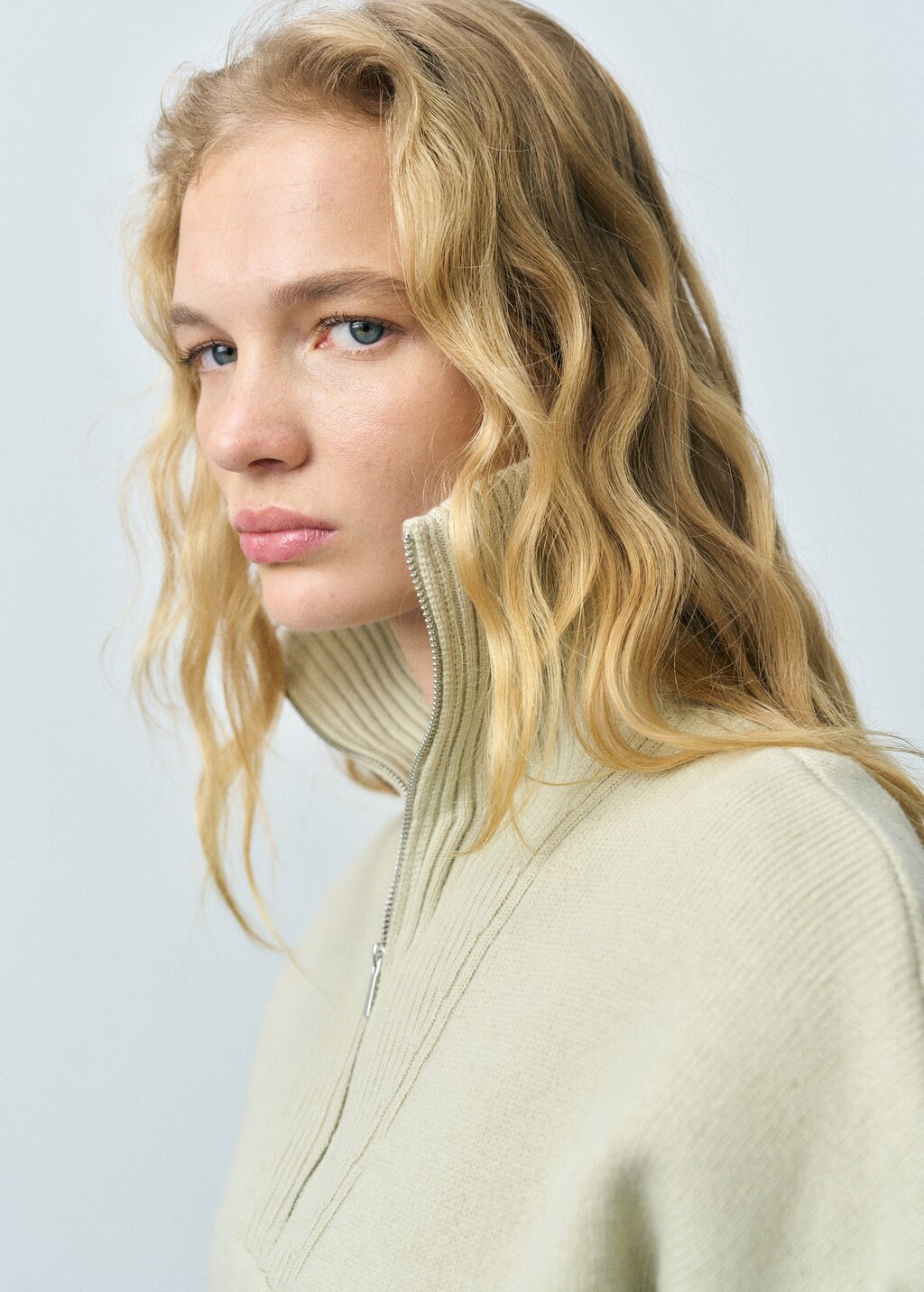 Wool-blend sweater with zip - Green Apple