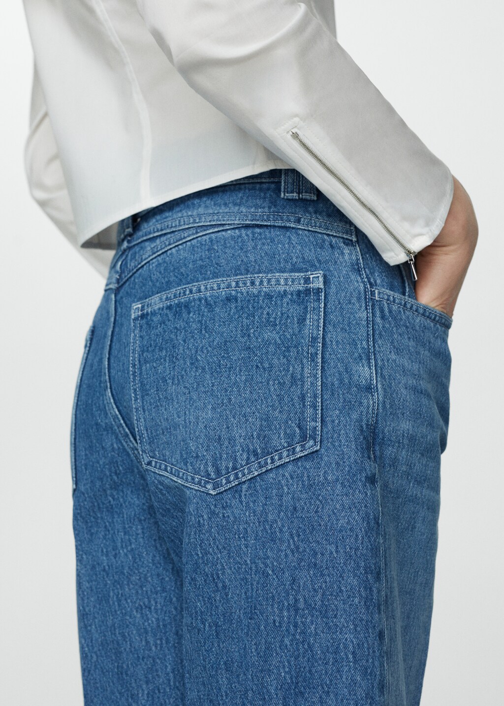 Fitted cotton zipper shirt - Off White