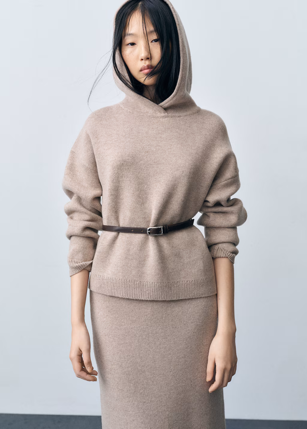 Wool-blend midi-skirt - Sand