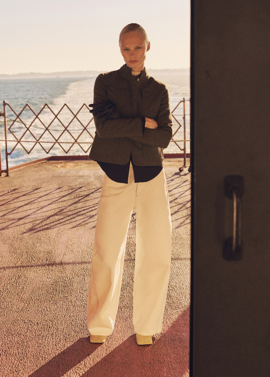 Micro-houndstooth wool jacket - Brown