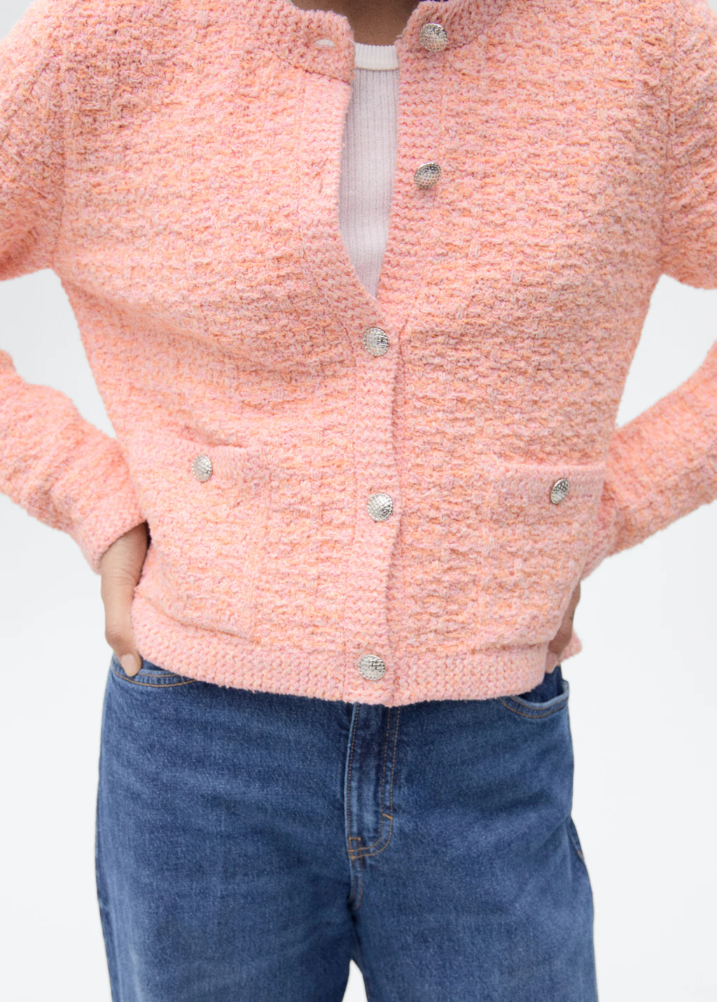 Tweed-effect jacket with jewel buttons - Pastel Pink