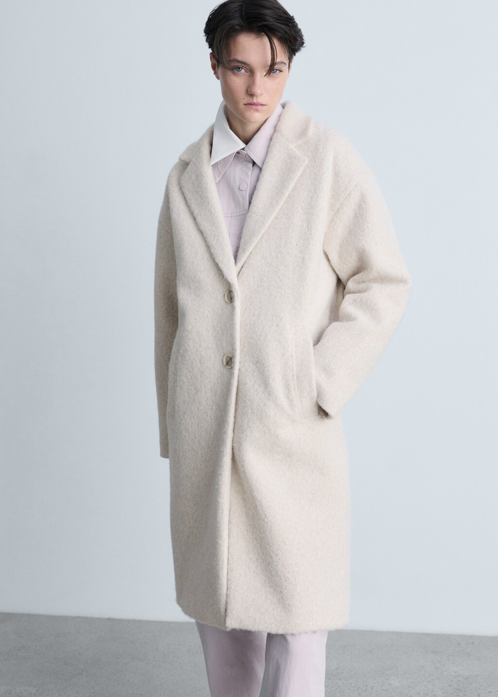Oversized bouclé long coat - Beige
