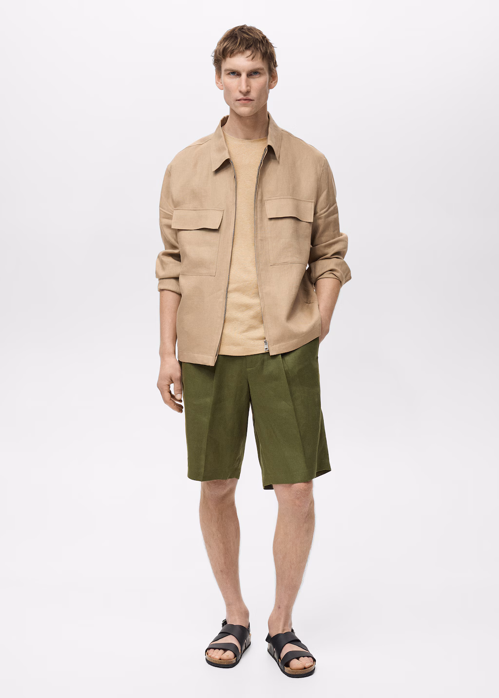 100% linen jacket with pockets - Green