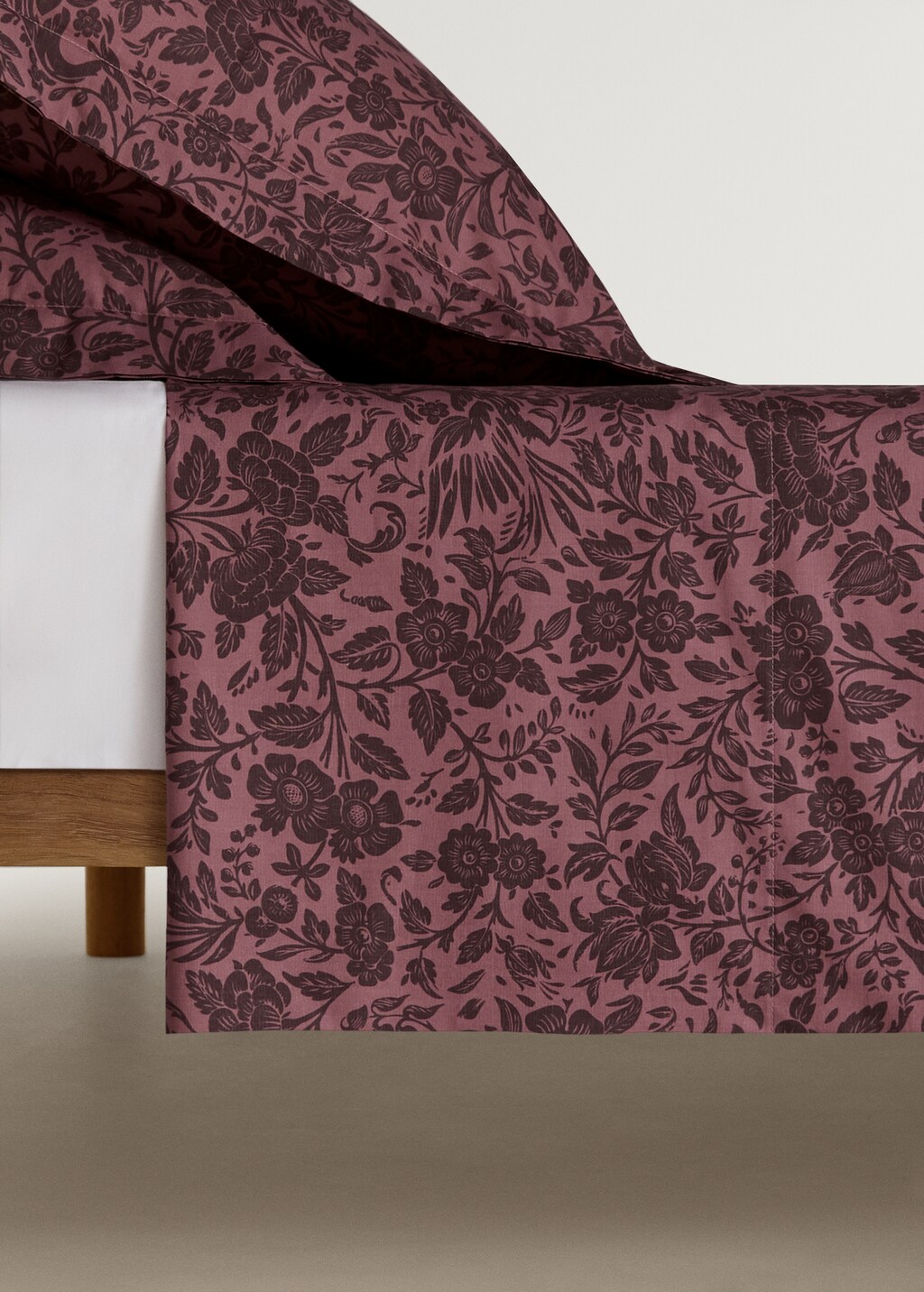 Cotton percale printed two-tone floral top sheet for 180/200 cm bed - Aqua Green