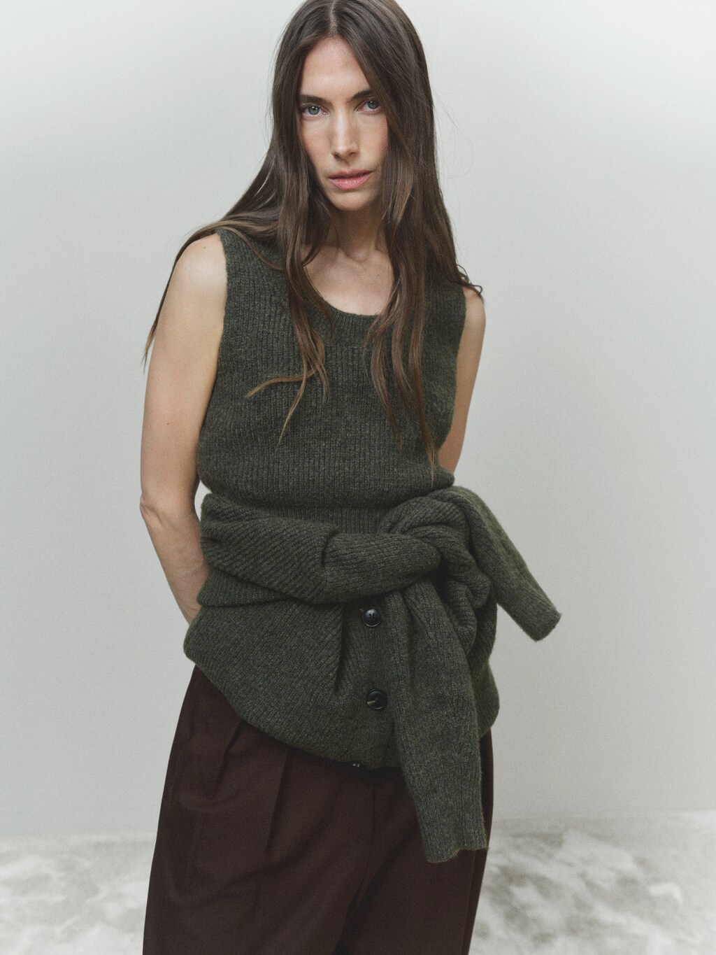 Knitted cropped top - Khaki