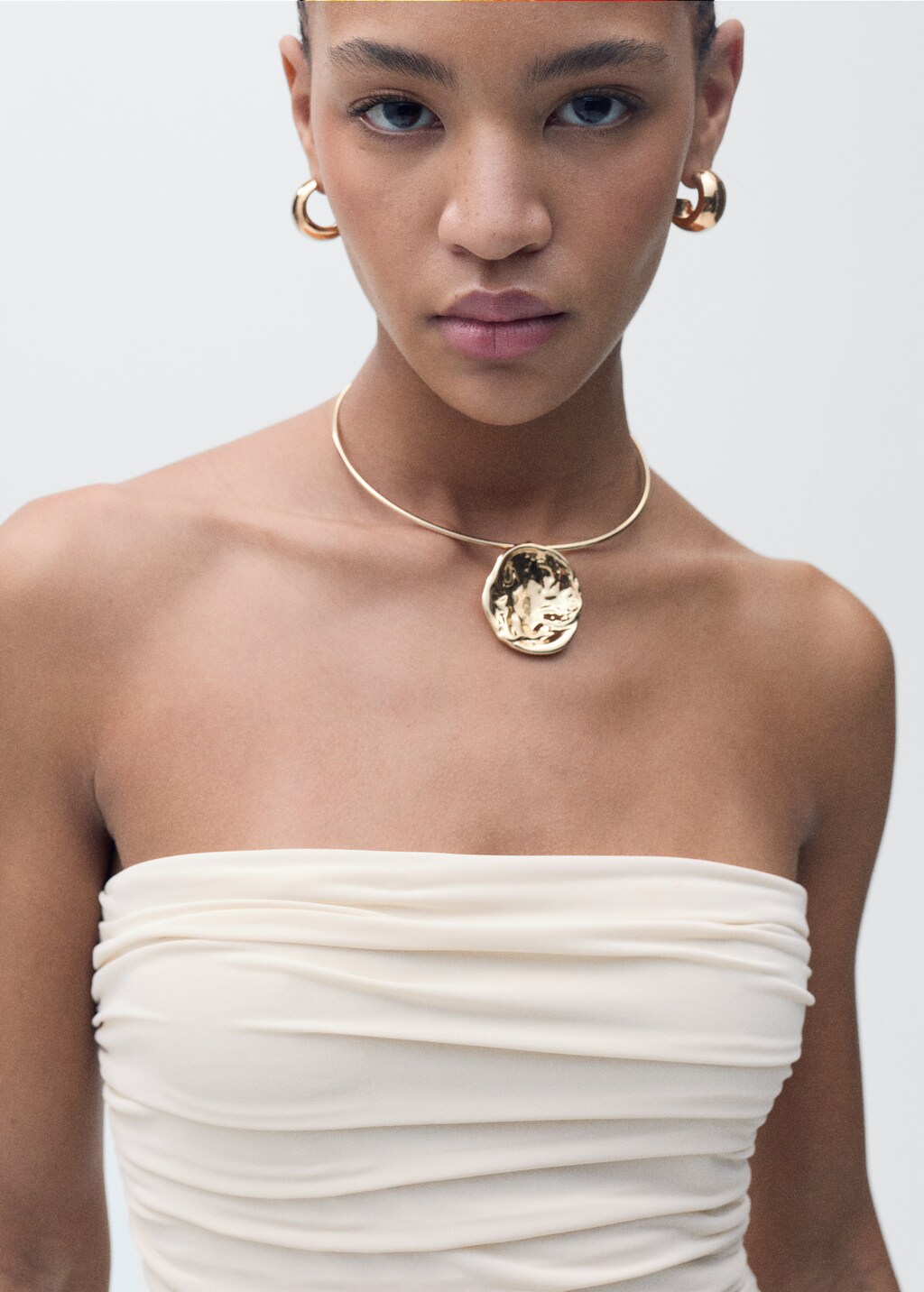 Draped-body balloon skirt dress - Ecru