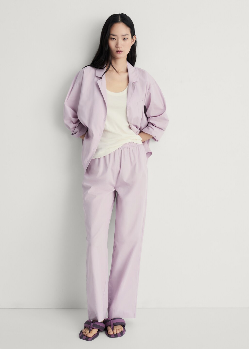 Garment-washed cotton trousers - Vanilla