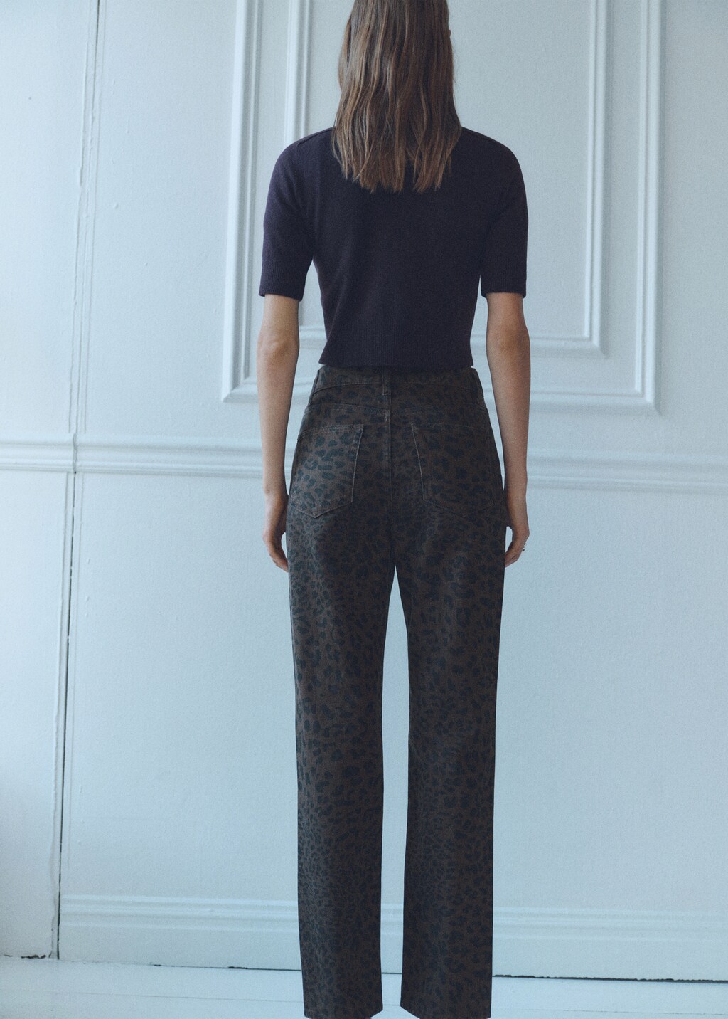 Leopard-print straight jeans - Chocolate