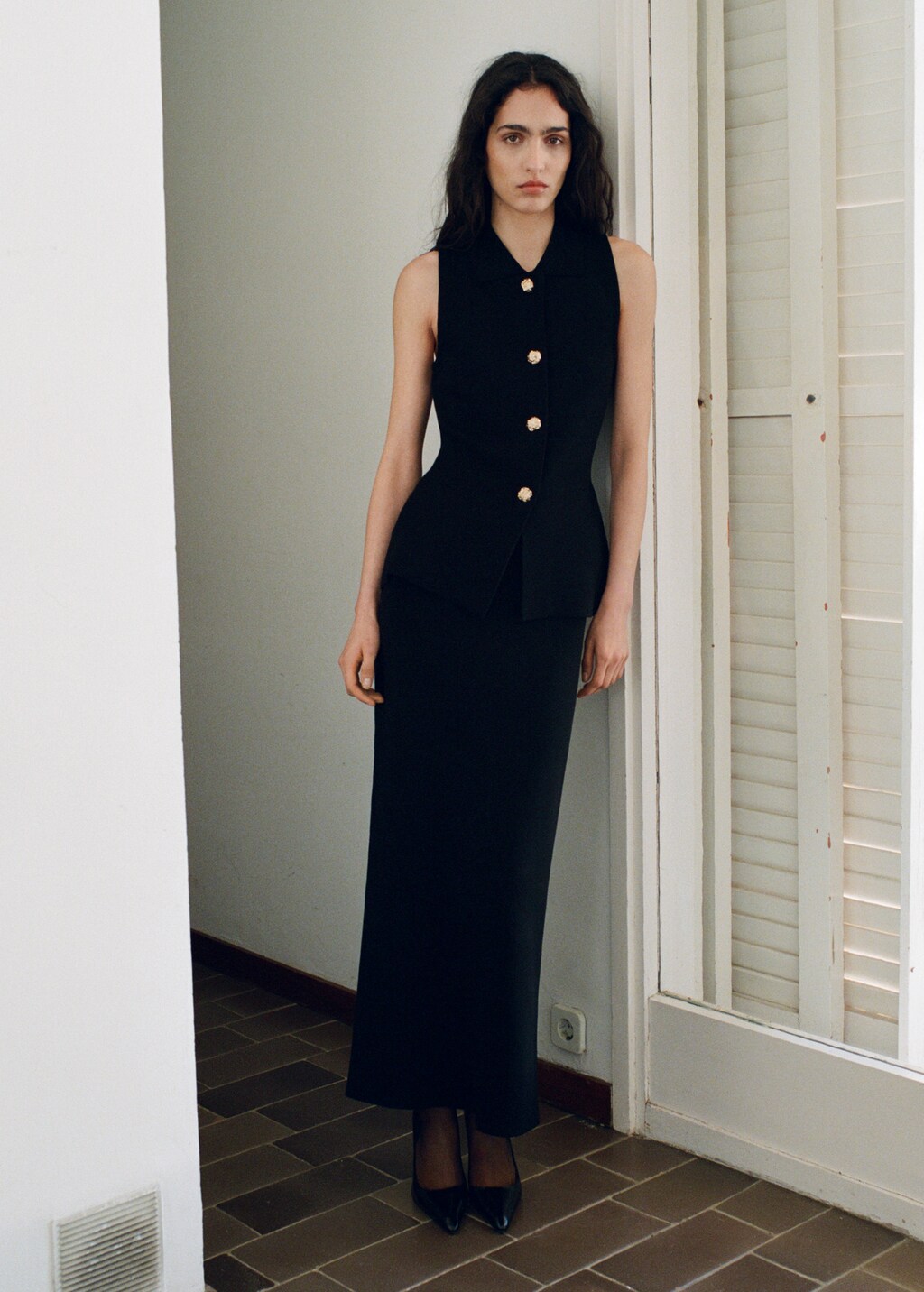 Fine knit midi skirt - Black