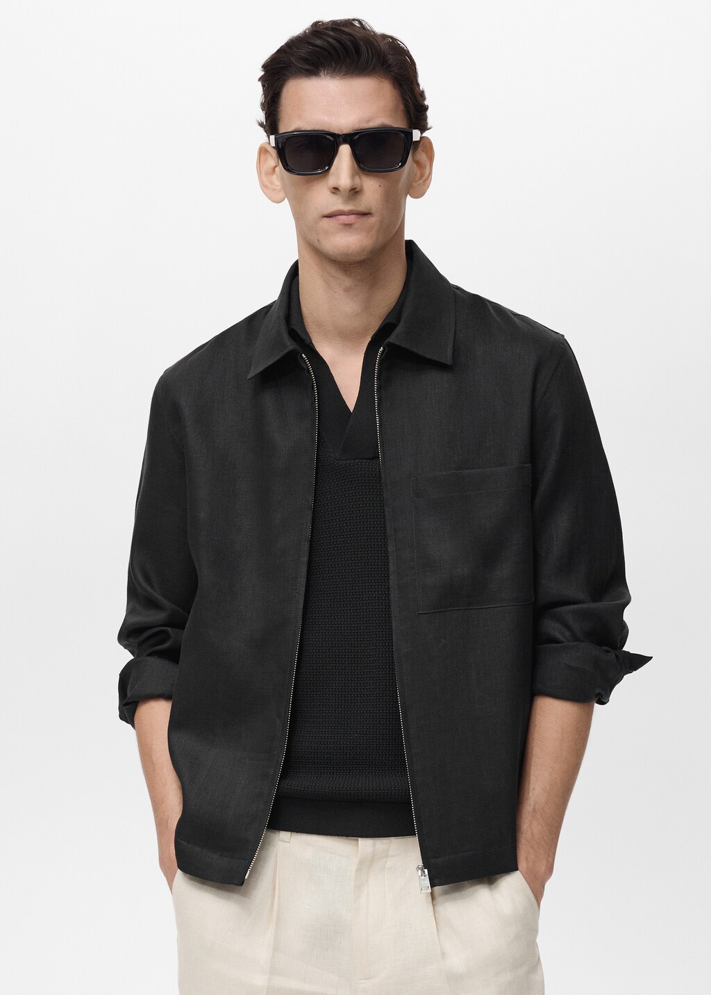 100% linen jacket with zip - Ivory White