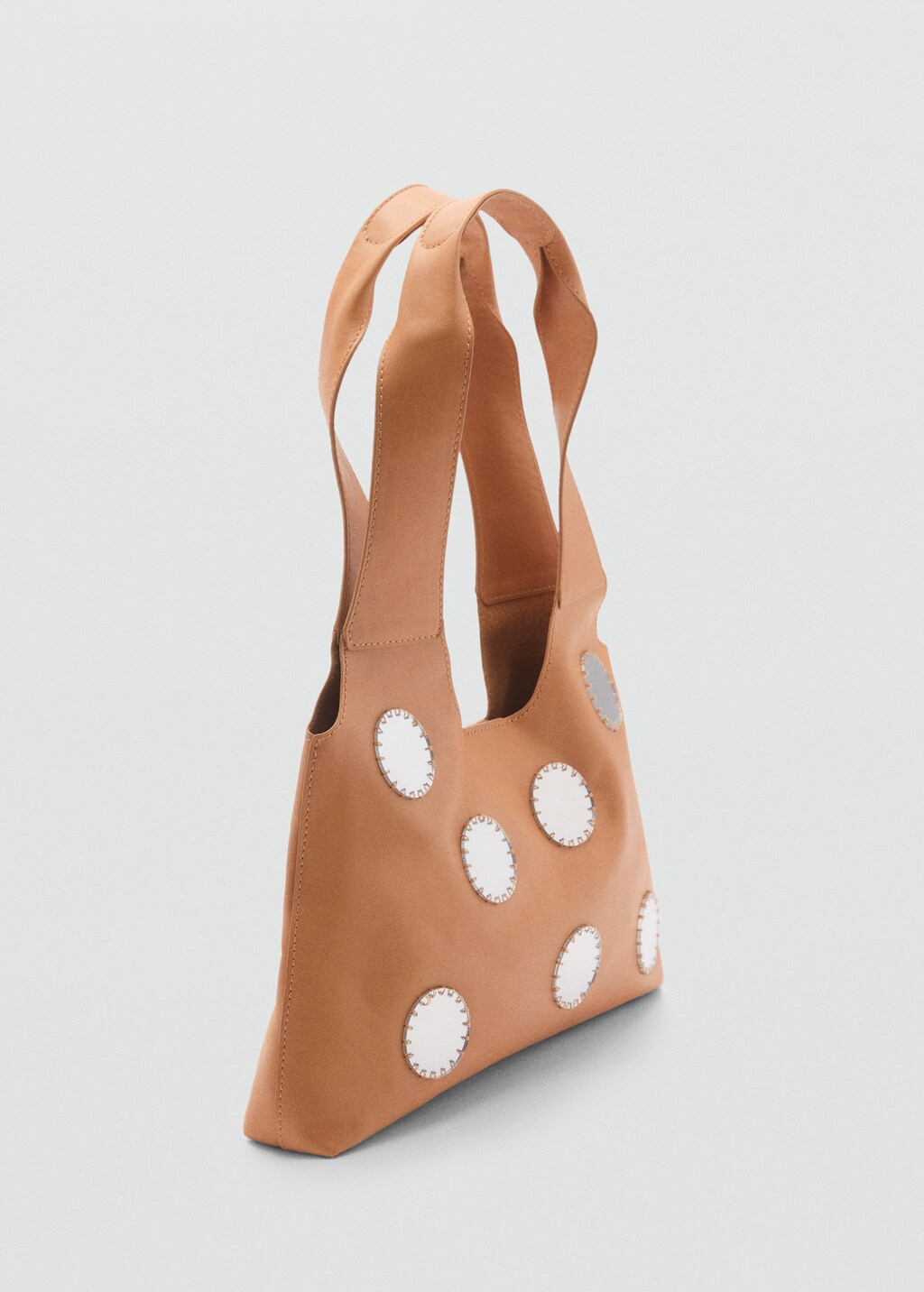 Leather shoulder bag with mirrors - Medium Brown