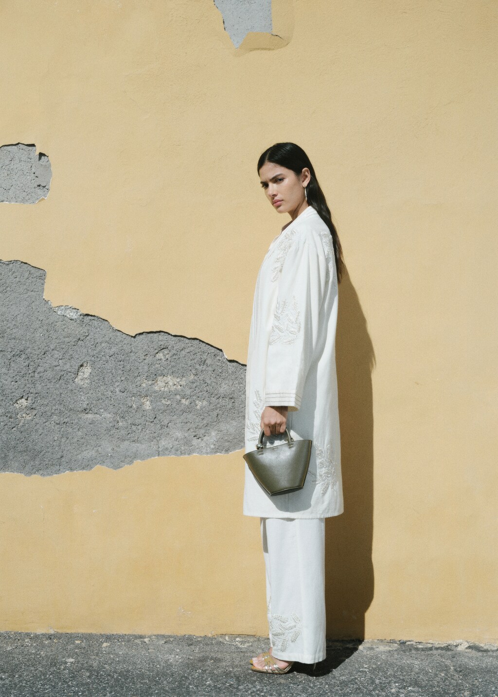 Embroidered straight-fit trousers - Off White