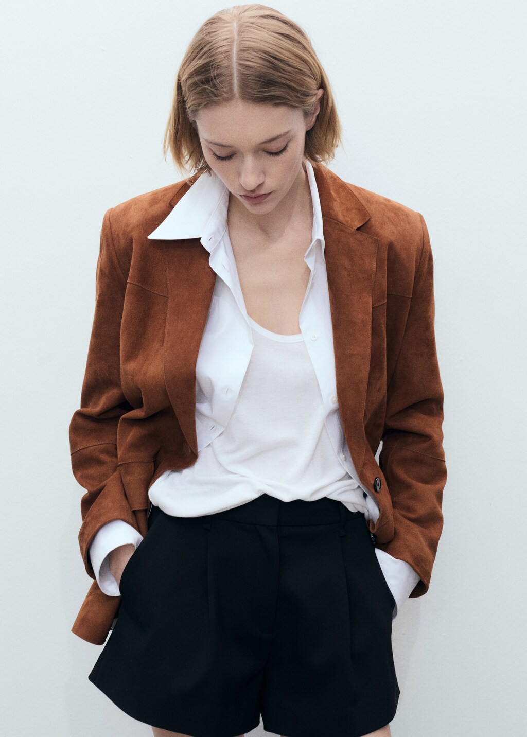 Straight suede jacket - Tobacco Brown