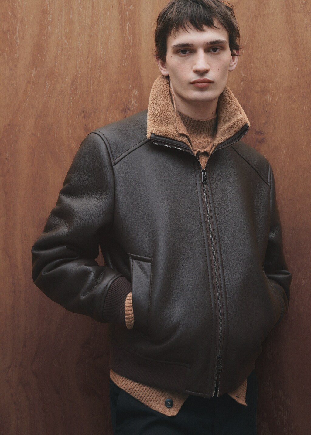 Fur effect jacket with fleece lining - Chocolate