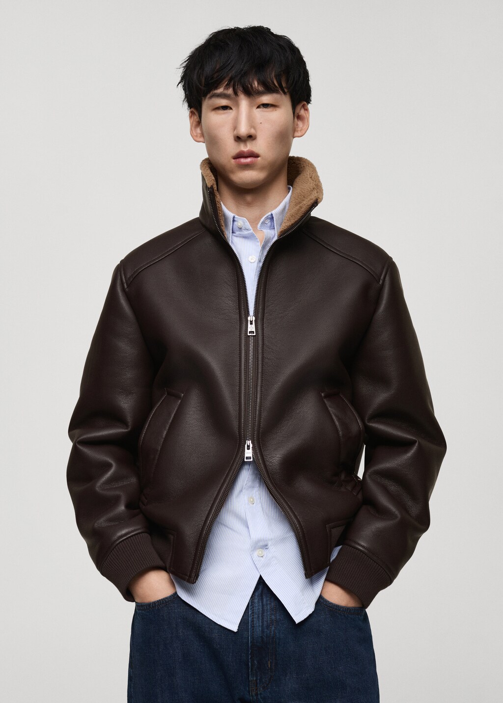 Fur effect jacket with fleece lining - Chocolate