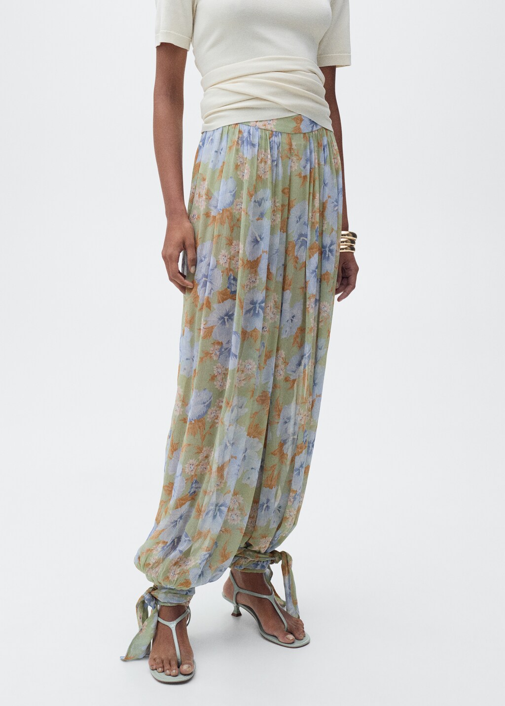 Floral balloon trousers - Mint Green