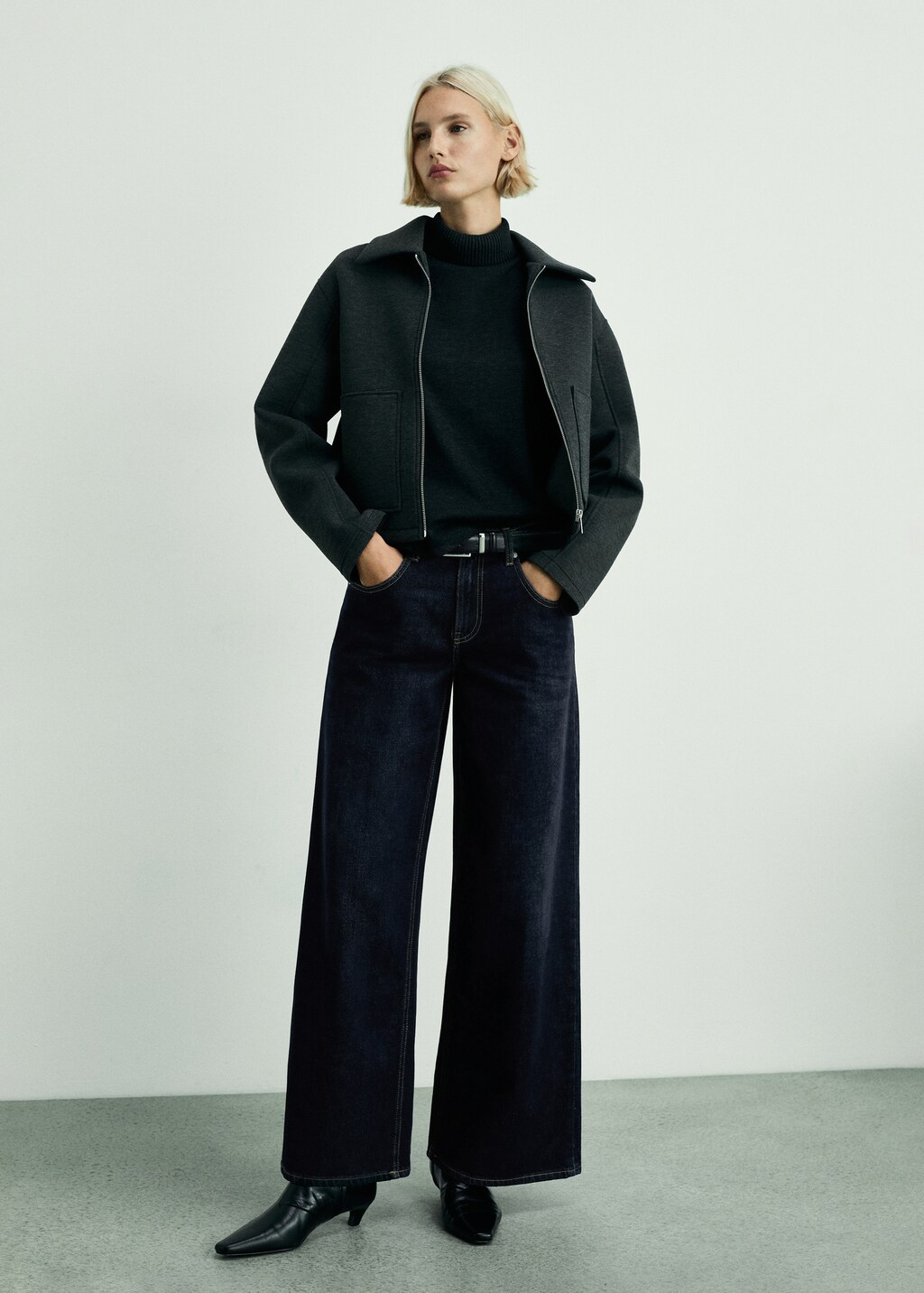 Low waist wideleg jeans - Black denim