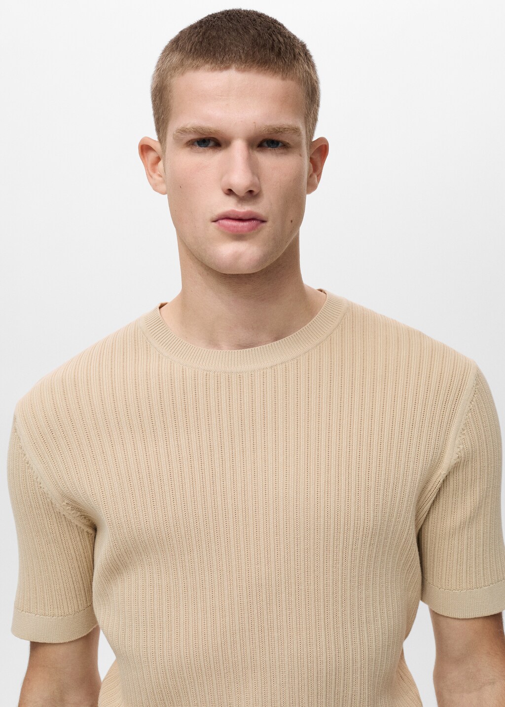 Braided cotton knitted T-shirt - Ecru