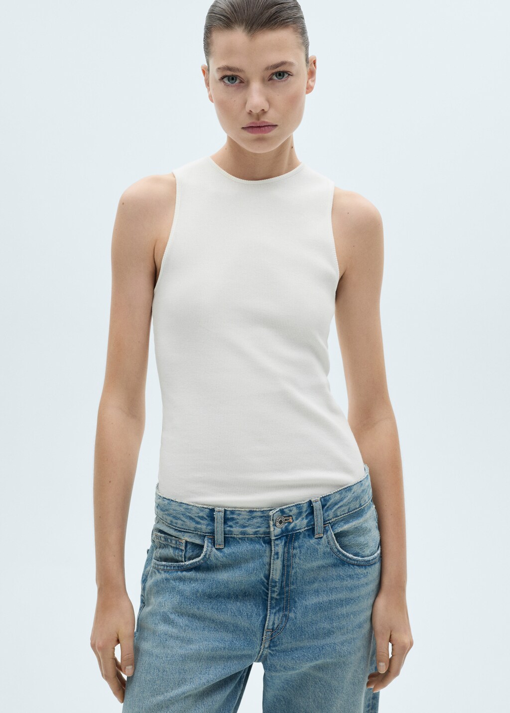 Ribbed cotton top - White