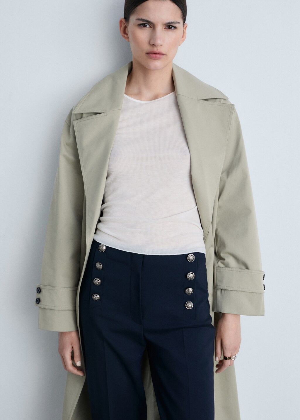 Straight trousers with jewel buttons - Khaki