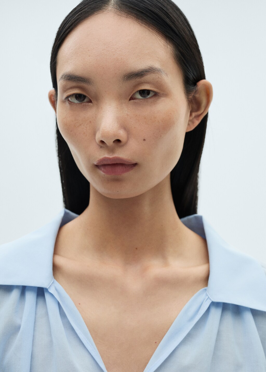 Puffed sleeves cotton blouse - Blue