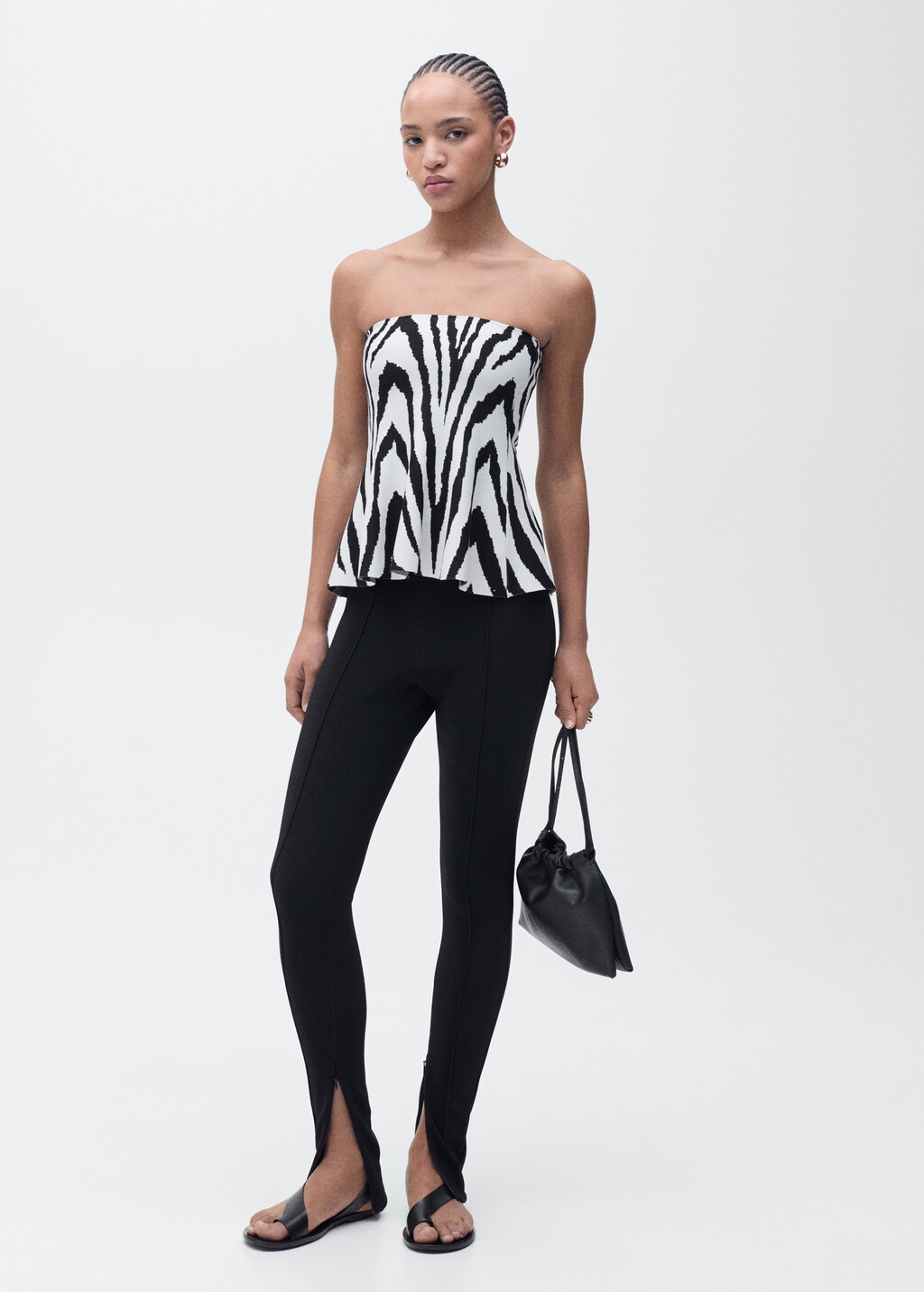 Zebra-print strapless top - Black
