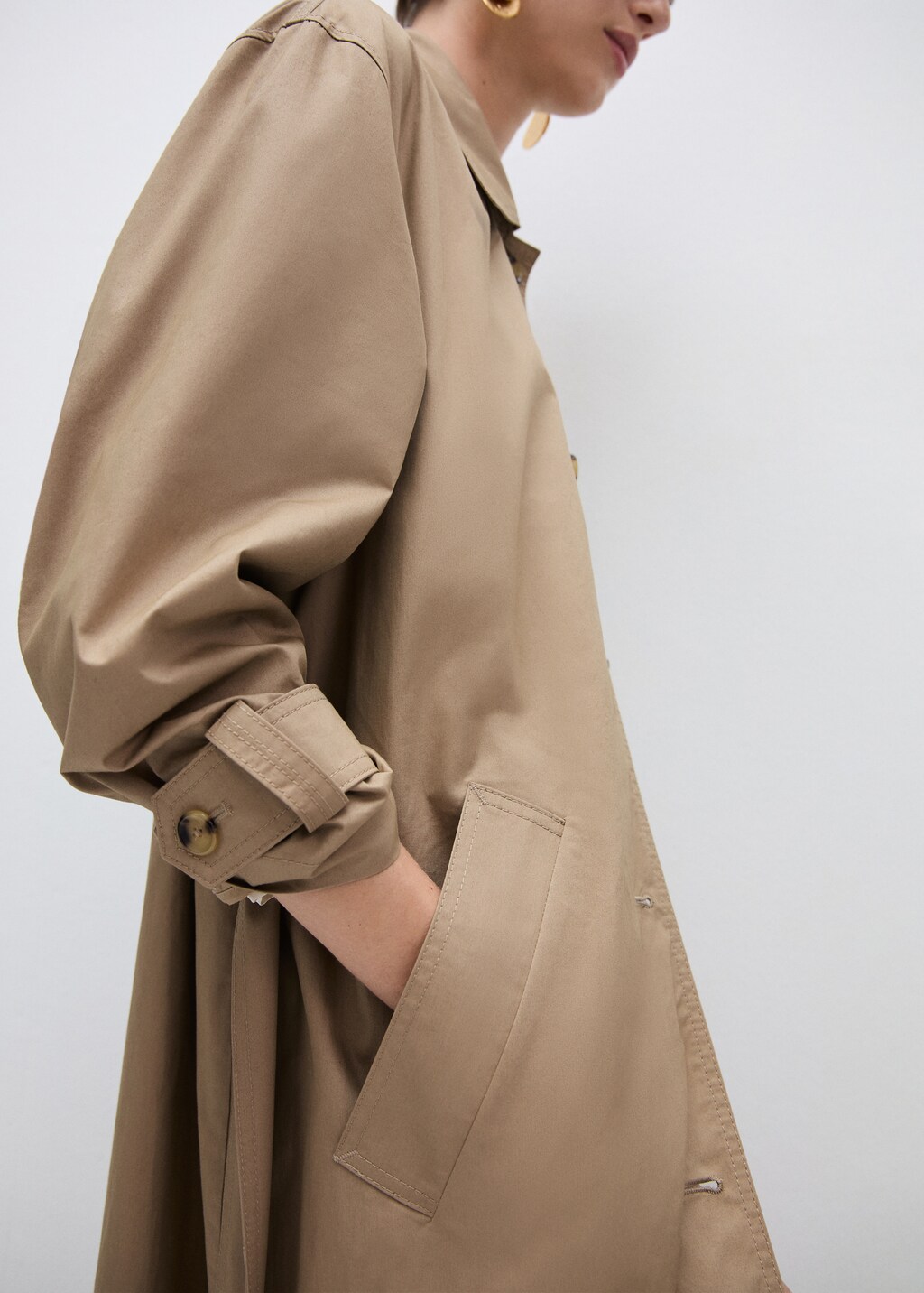 Cotton trench coat with shirt collar - Beige