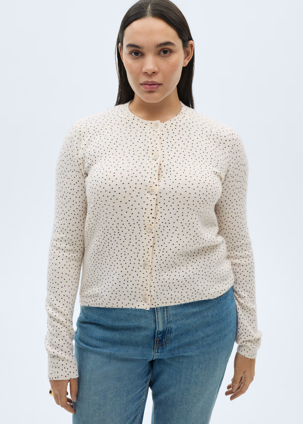 Polka-dot knitted cardigan - Ecru