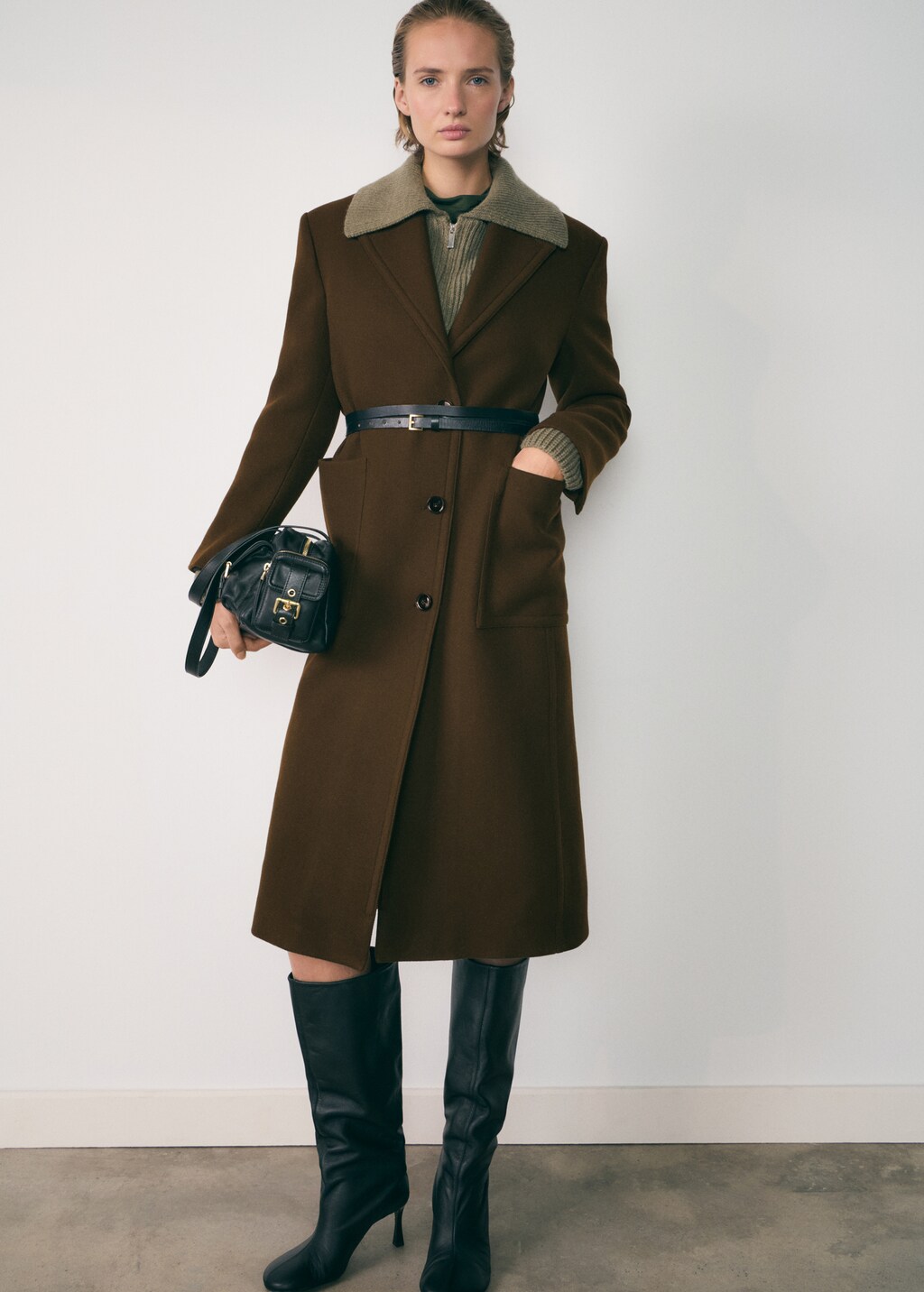 Virgin wool coat with pockets - Khaki