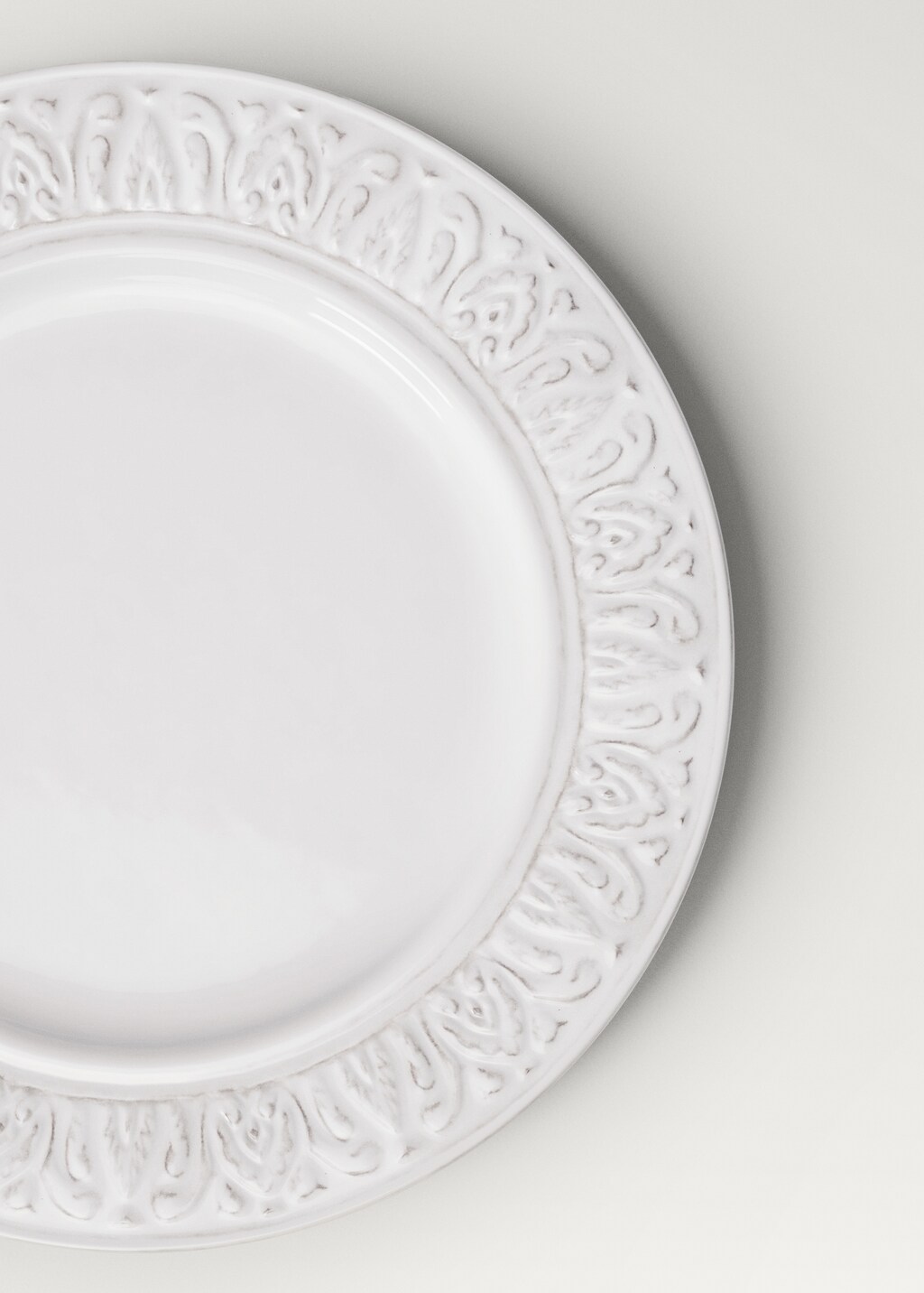 Stoneware decorative border flat plate - Off White