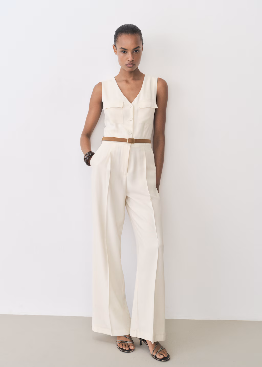 Belt long jumpsuit - Ecru