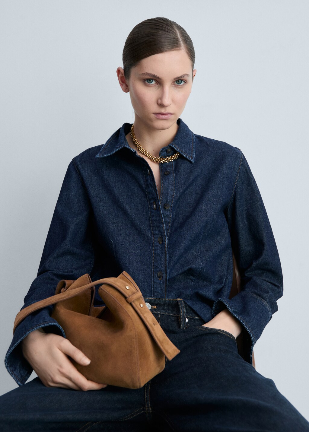 Suede mini shopper bag - Dark Navy