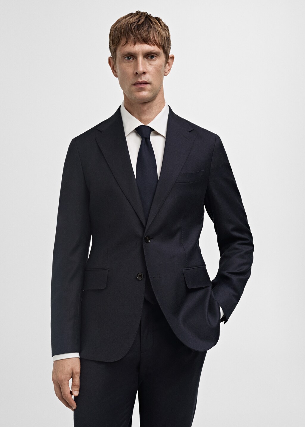 Italian 100% virgin wool flannel suit jacket - Dark Navy