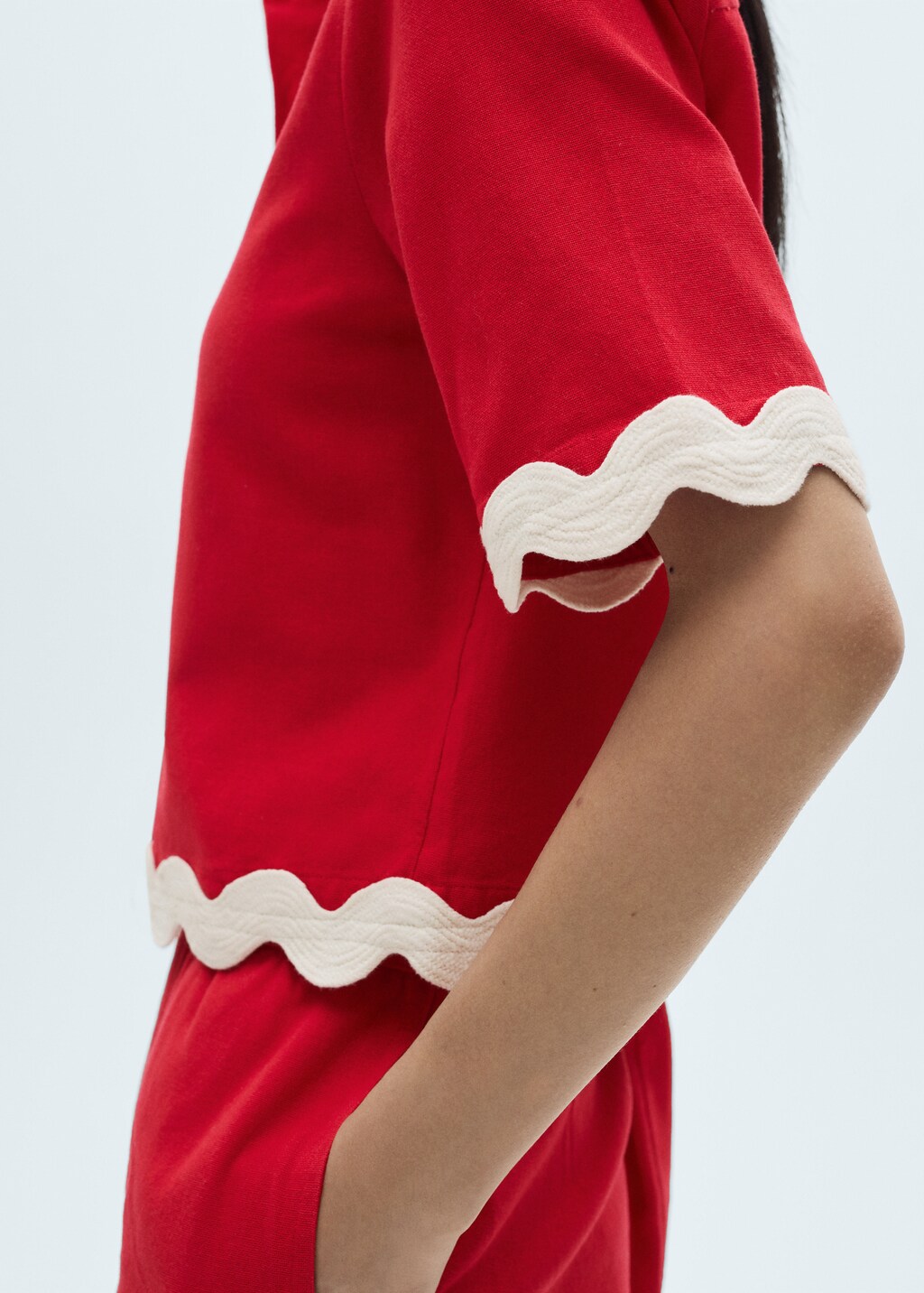 Cotton shirt with contrasting trims - Red