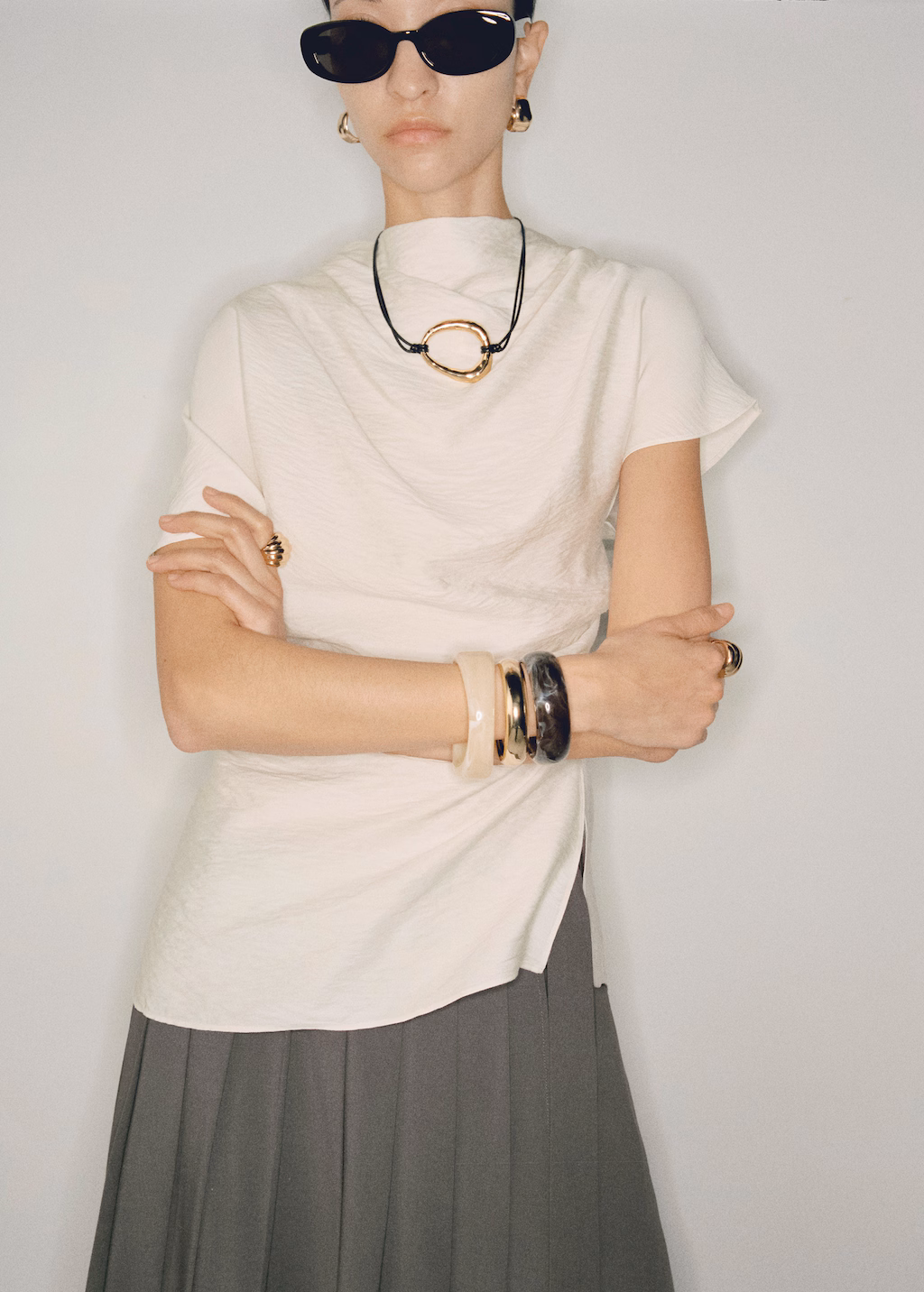 Textured draped blouse - Ecru