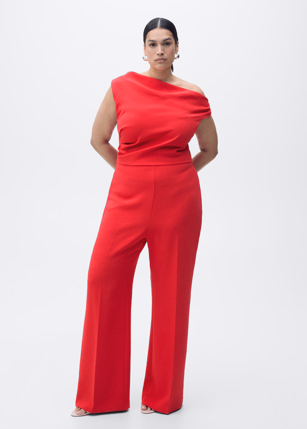 Long asymmetrical draped jumpsuit - Red