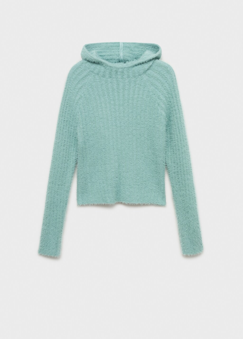 Fur-effect hooded sweater - Turquoise