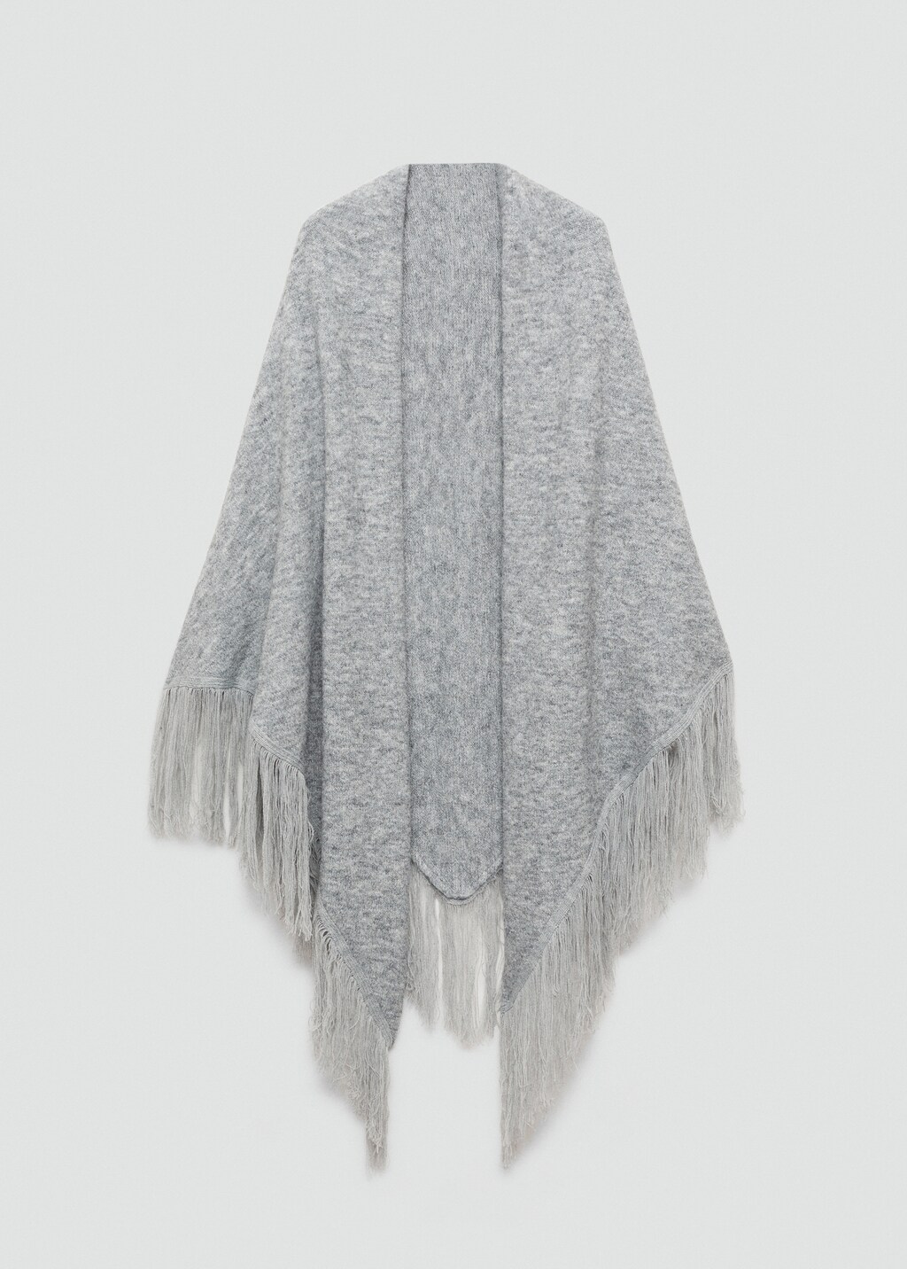 Knitted shawl with fringed ends - Beige