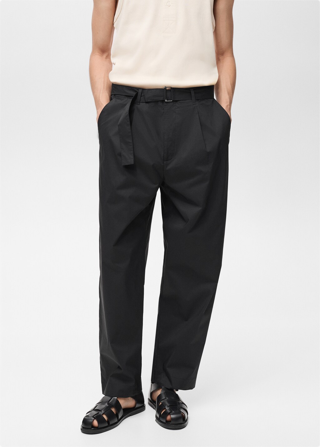 Relaxed-fit trousers with belt - Ecru