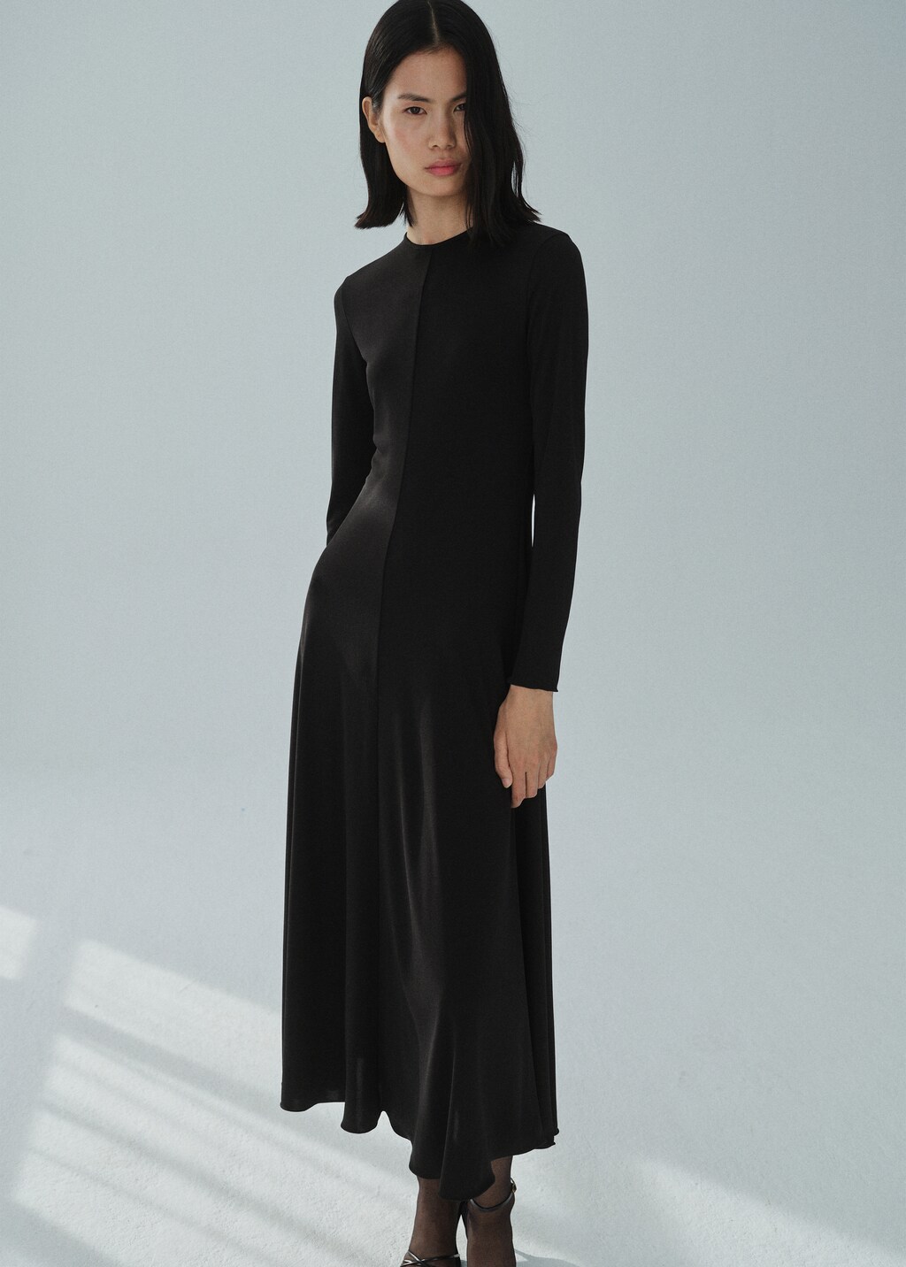 Long flared knitted dress - Black