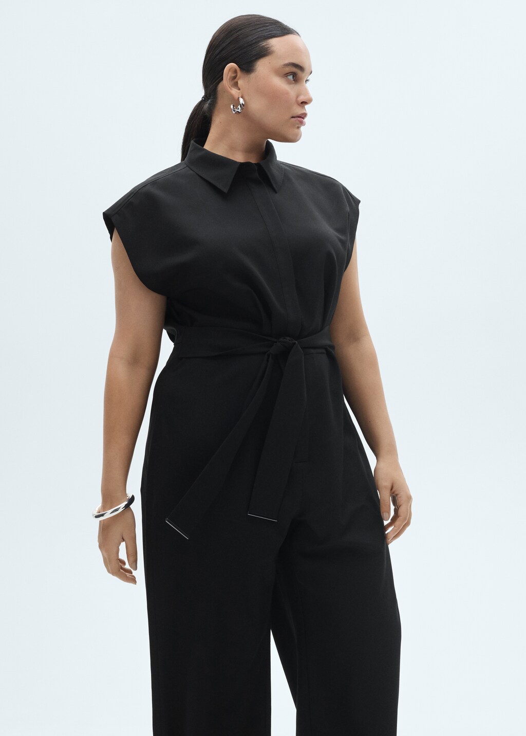 Straight-fit jumpsuit with belt - Black