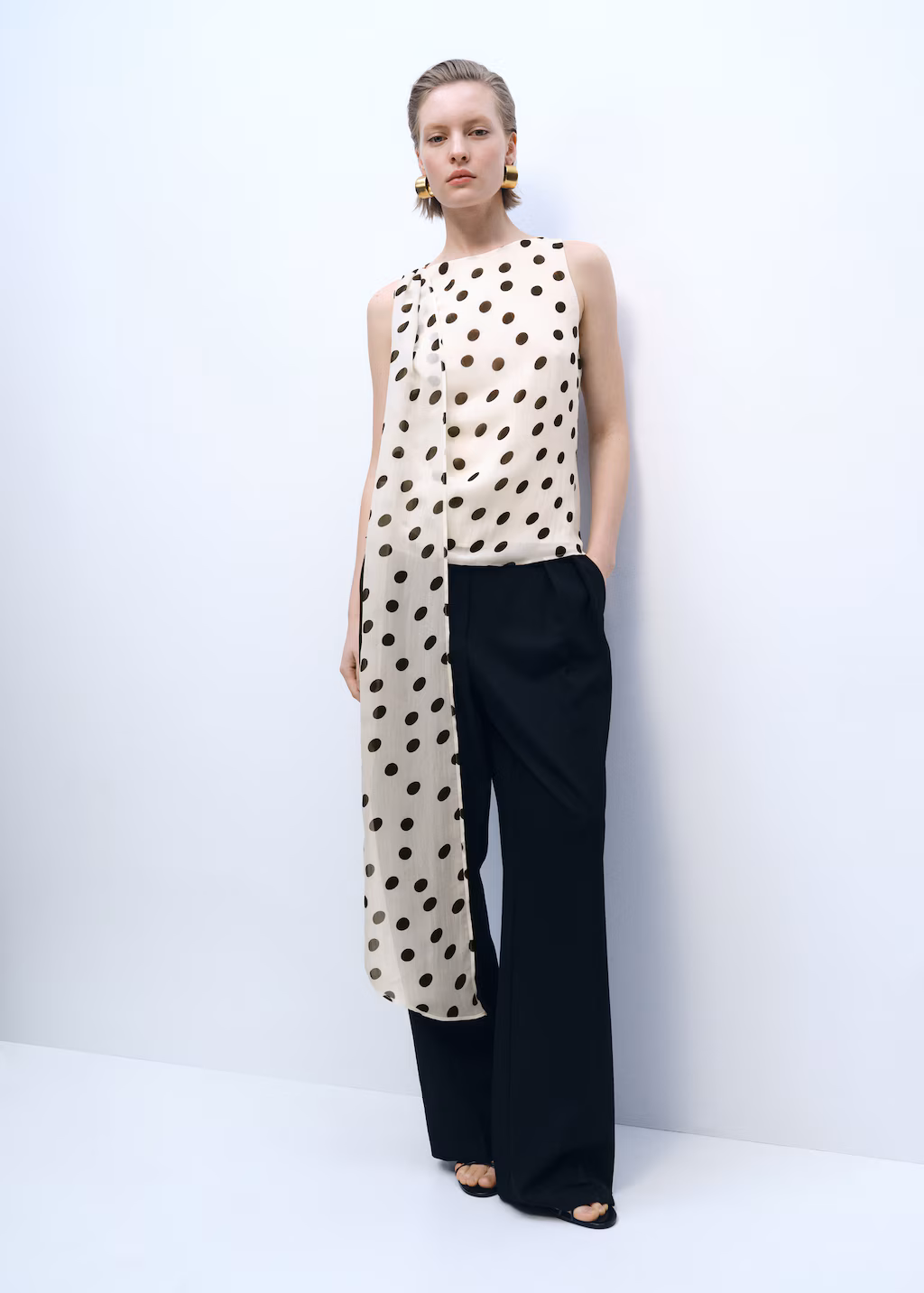 Polka-dot wrap-neck blouse - Off White