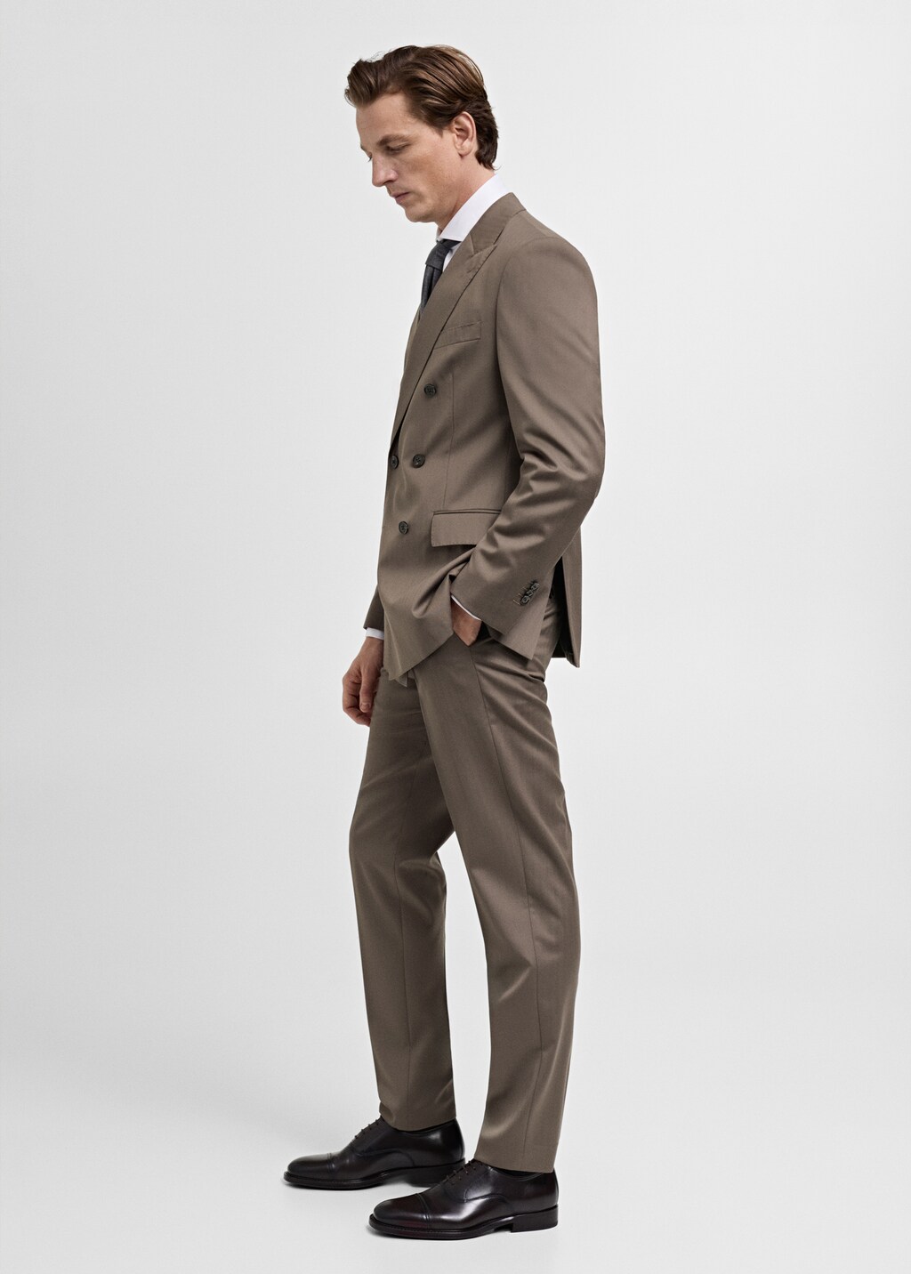 100% virgin wool herringbone suit trousers - Medium Brown